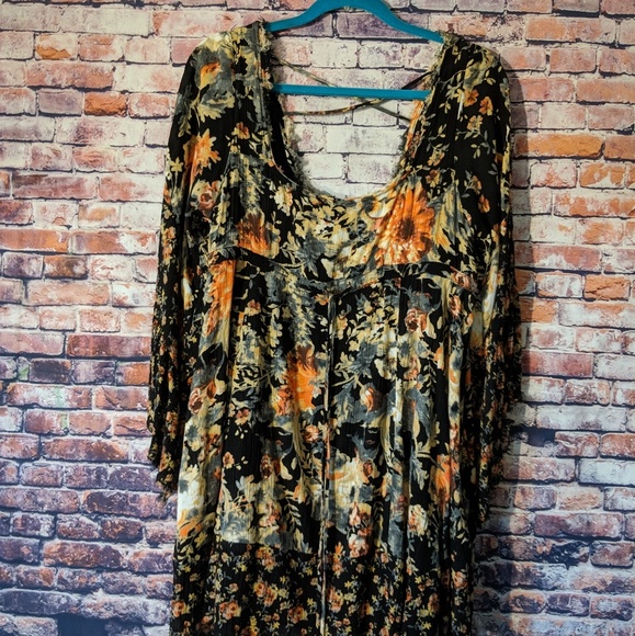 black dress with orange flowers